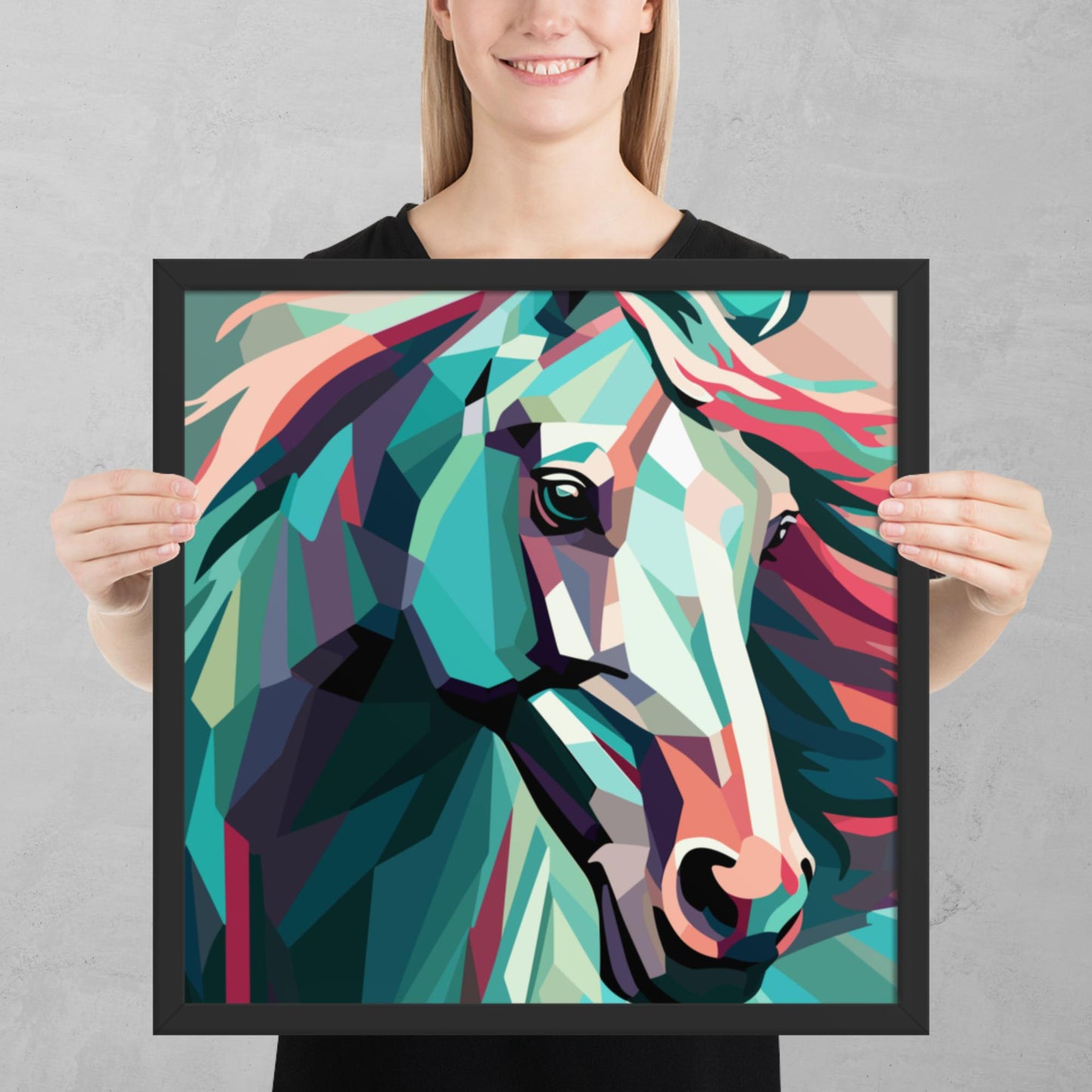 Green and Pink Horse Framed Poster