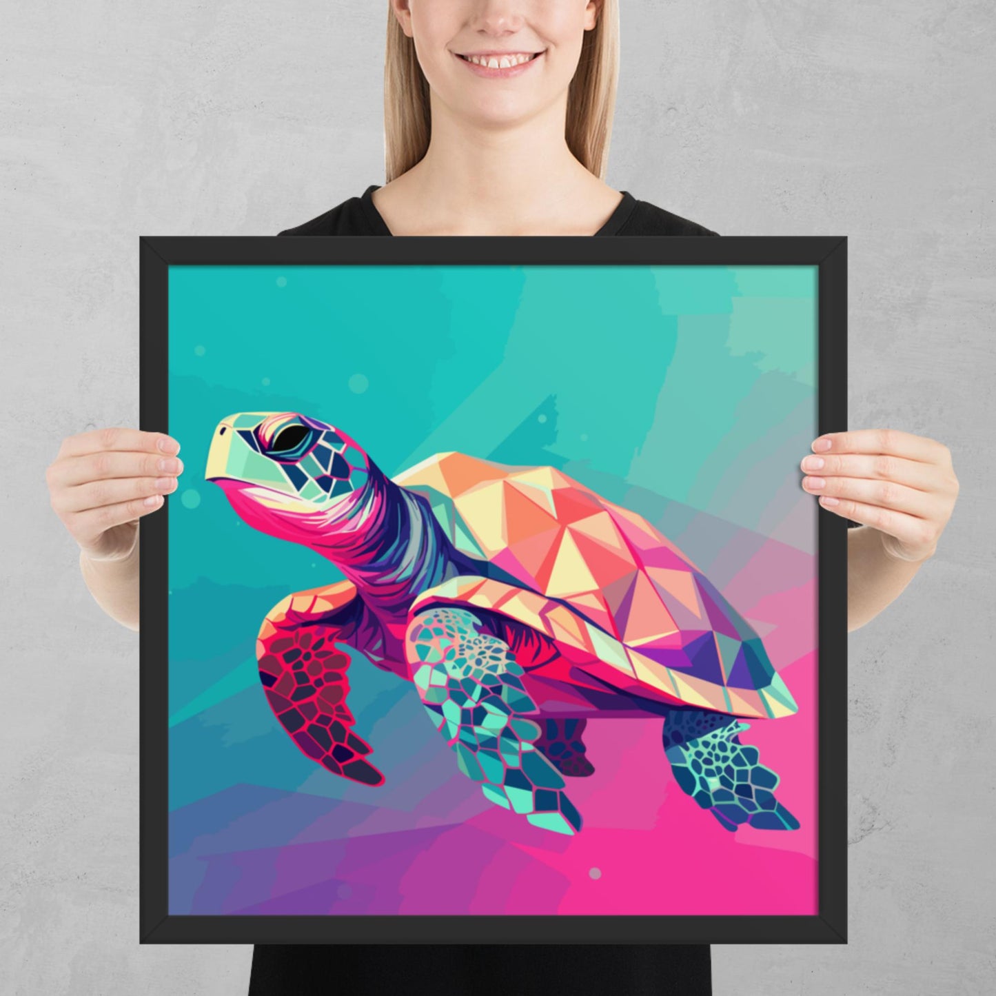 Green and Pink Turtle Framed Poster