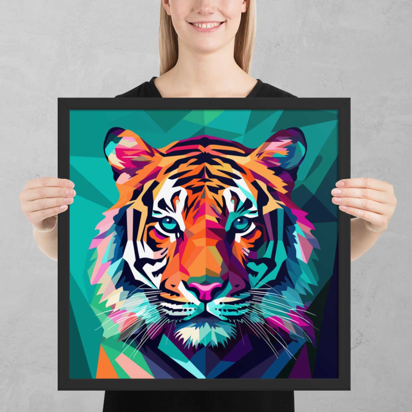 Green and Pink Tiger Framed Poster