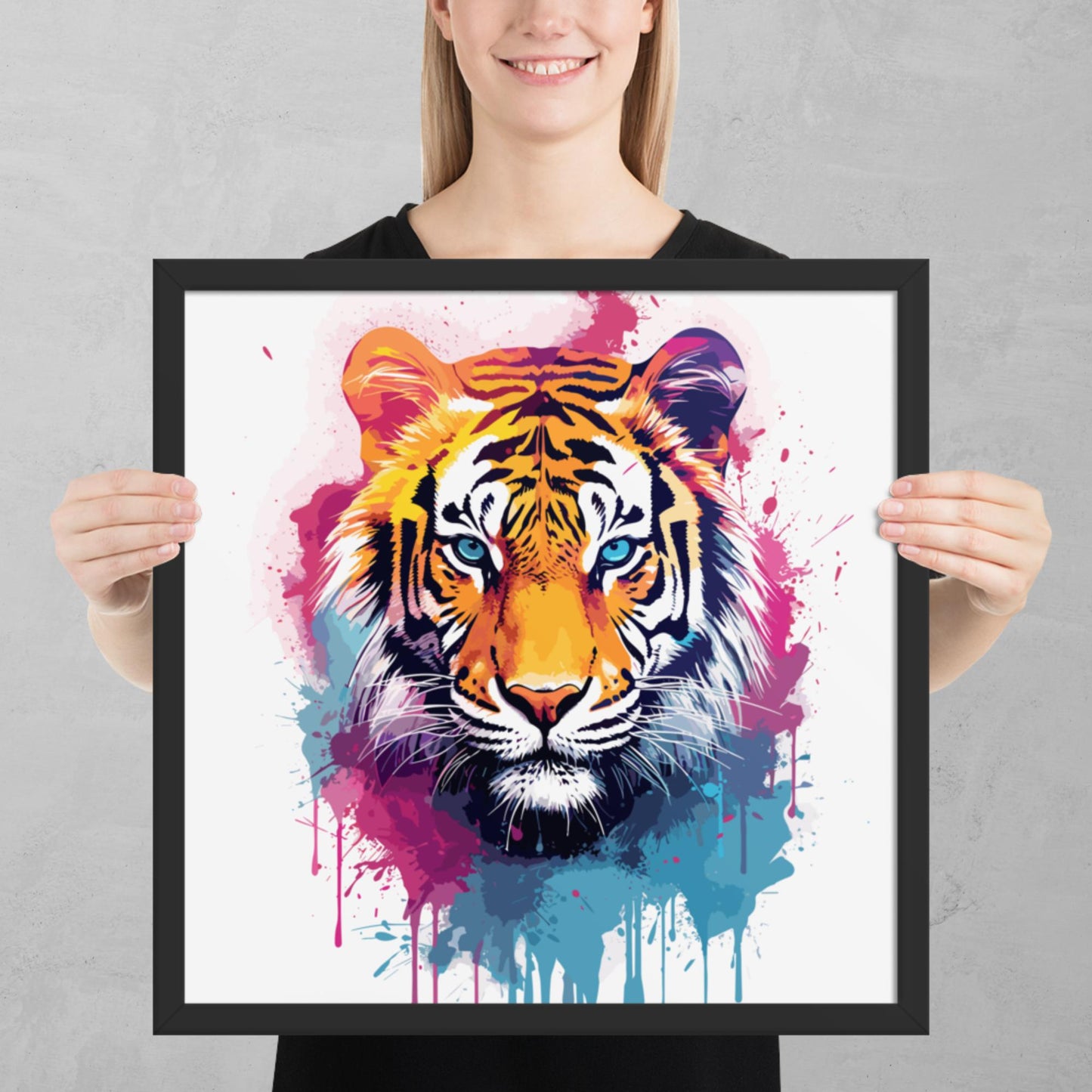 Rainbow Paint Tiger Framed Poster