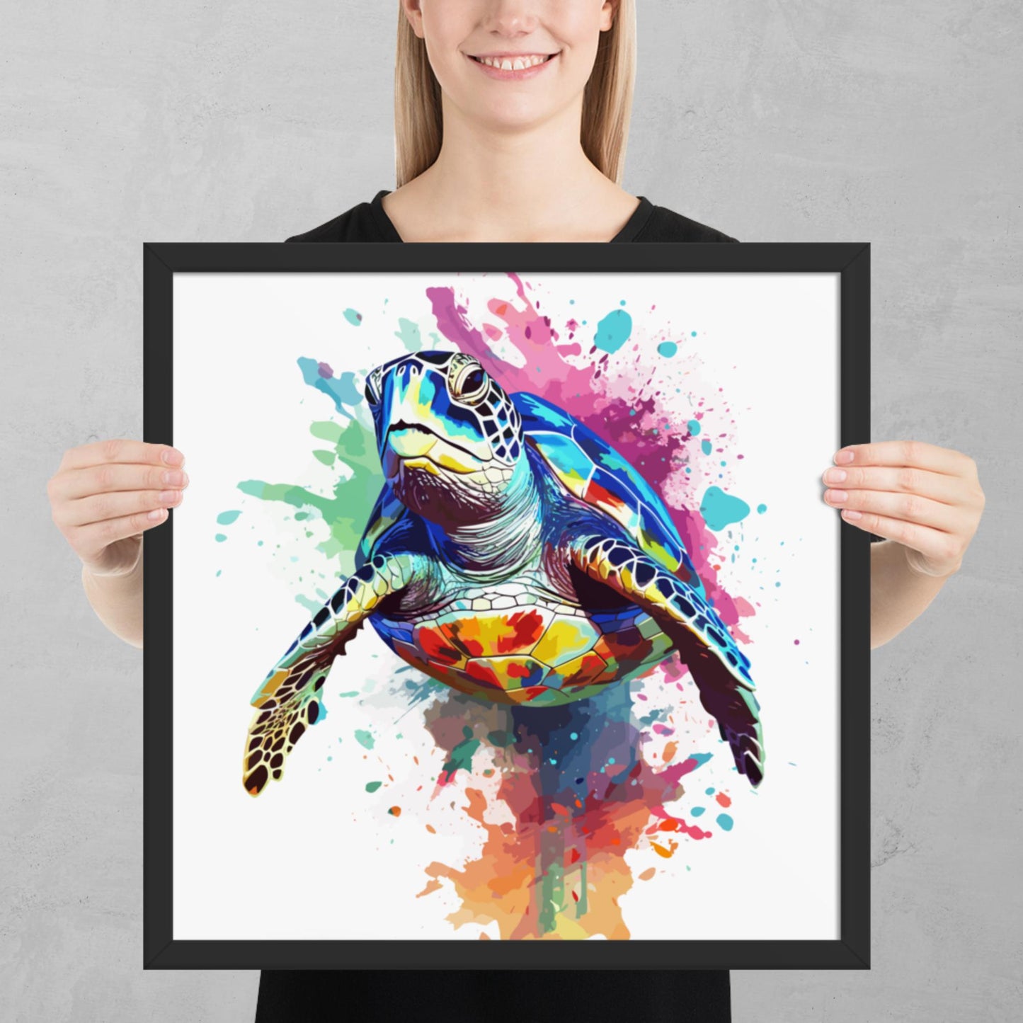 Rainbow Paint Turtle Framed Poster