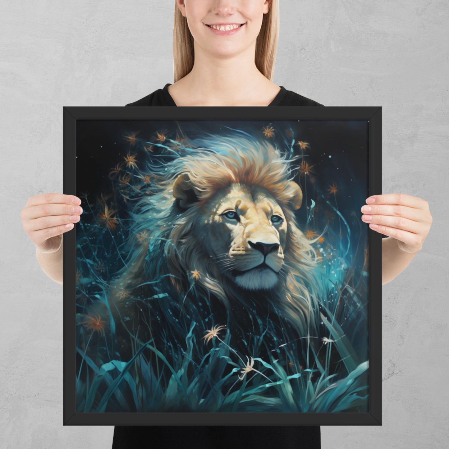 Dark Turquoise Lion Framed Poster