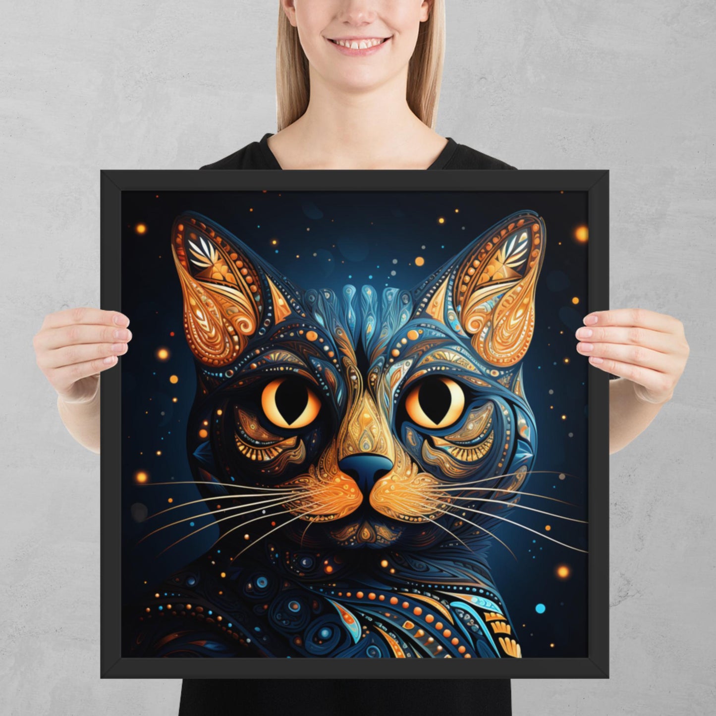 Dot Art Cat Framed Poster