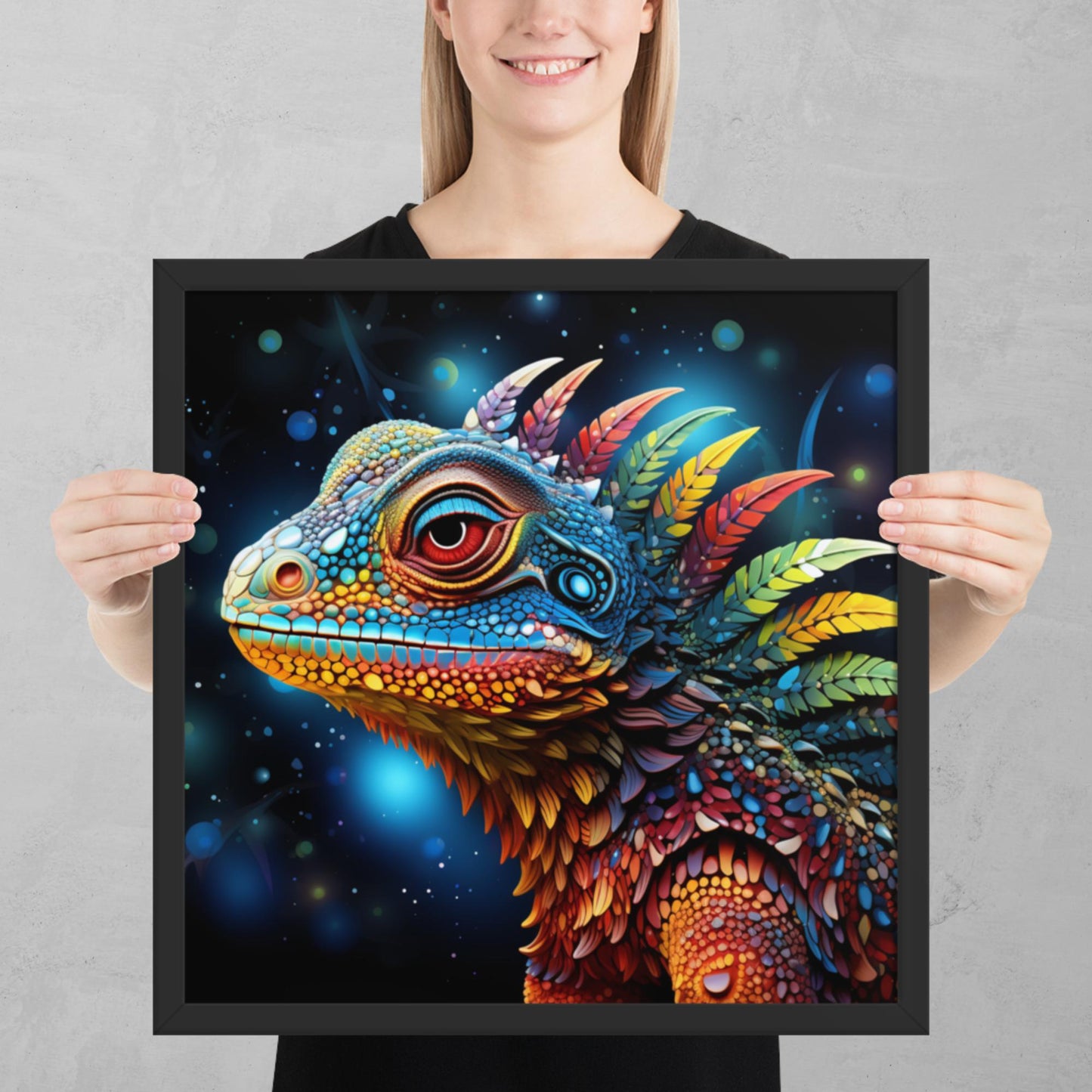 Dot Art Iguana Framed Poster