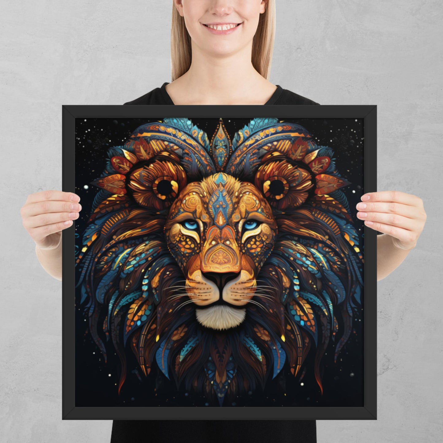 Dot Art Lion Framed Poster