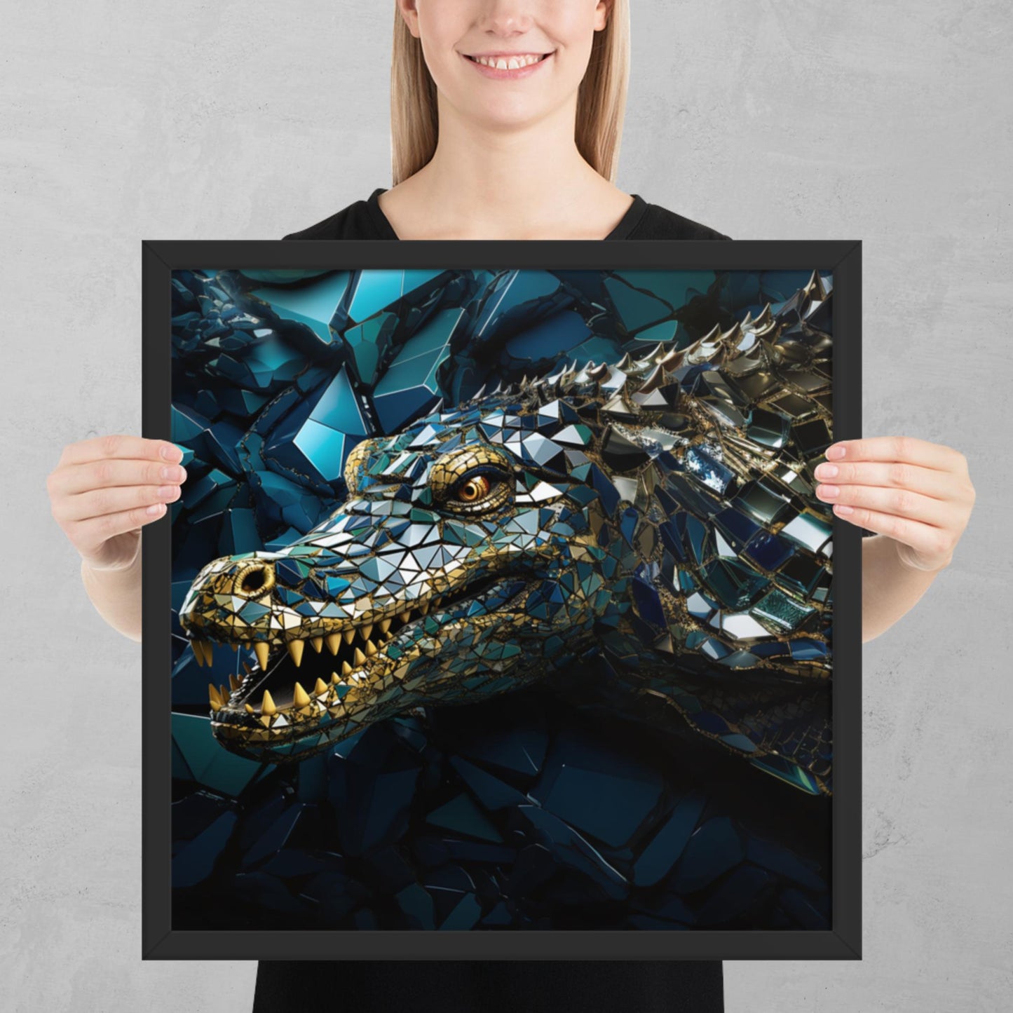 Blue Gold Crocodile Framed Poster