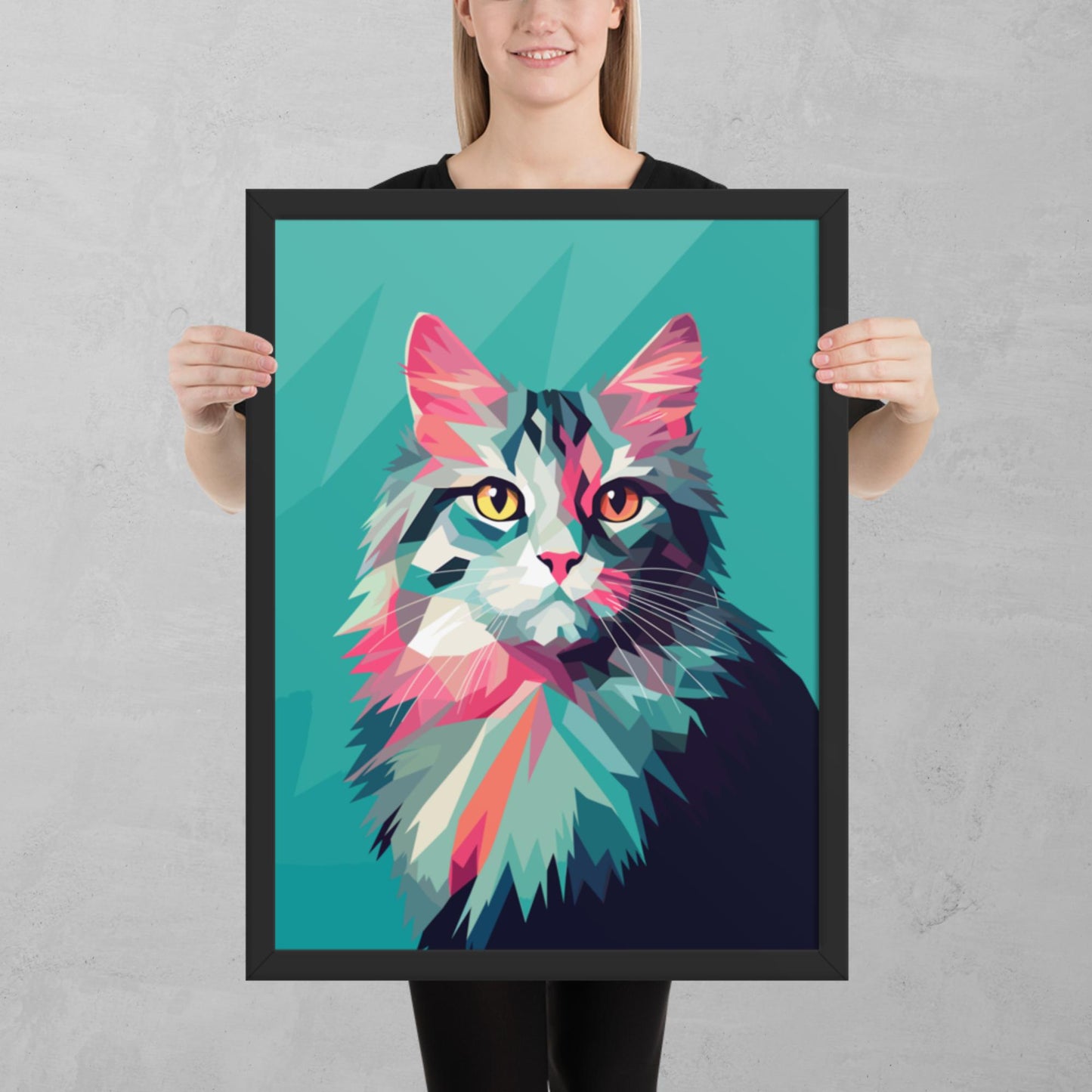 Green and Pink Cat Framed Poster