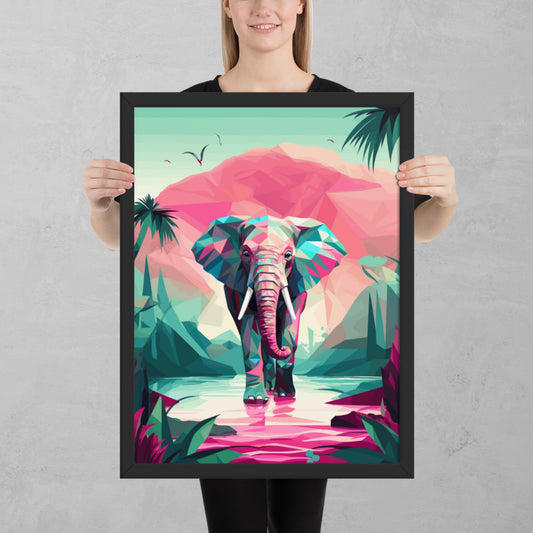 Green and Pink Elephant Framed Poster