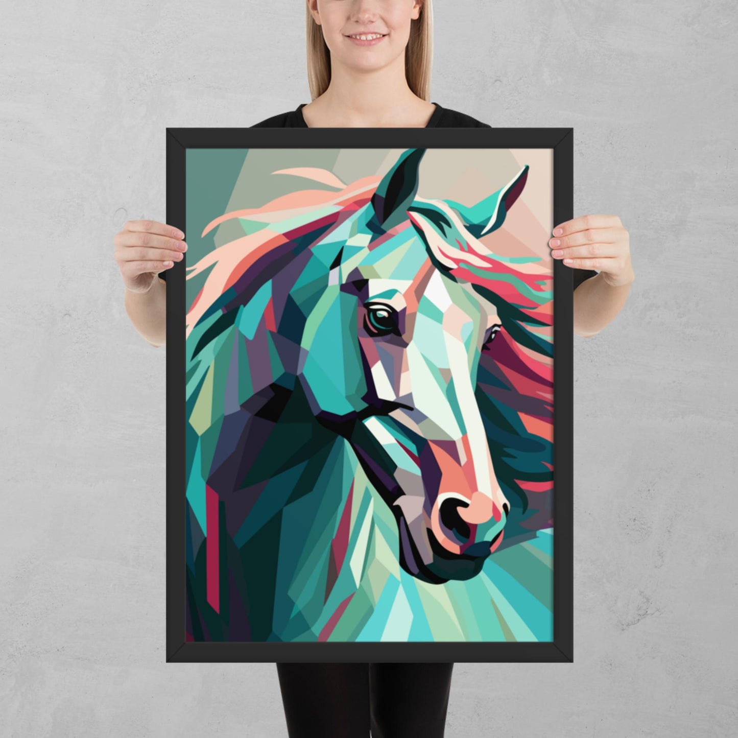 Green and Pink Horse Framed Poster