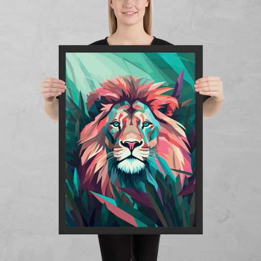 Green and Pink Lion Framed Poster