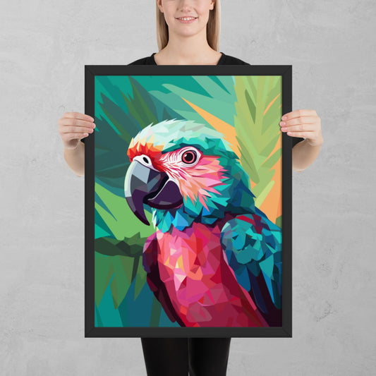 Green and Pink Parrot Framed Poster