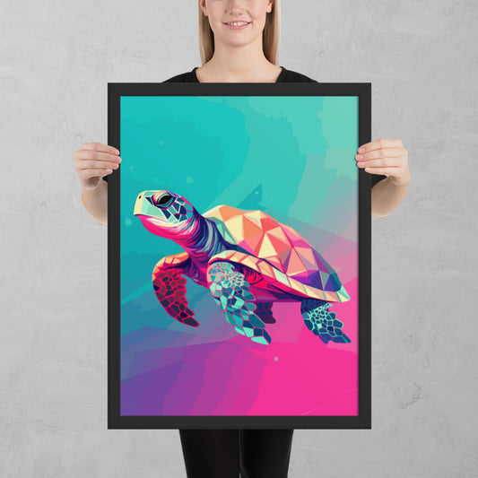 Green and Pink Turtle Framed Poster