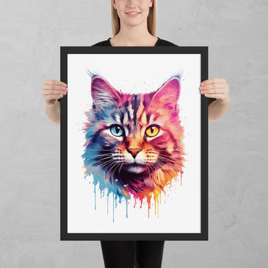 Rainbow Paint Cat Framed Poster