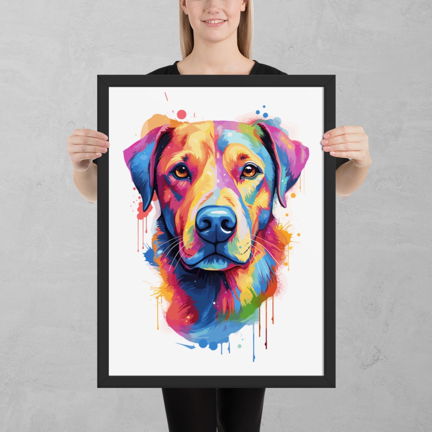 Rainbow Paint Dog Framed Poster