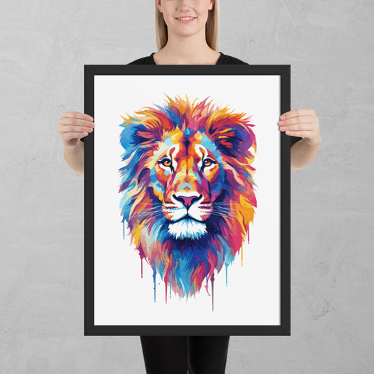 Rainbow Paint Lion Framed Poster