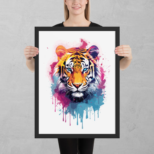 Rainbow Paint Tiger Framed Poster