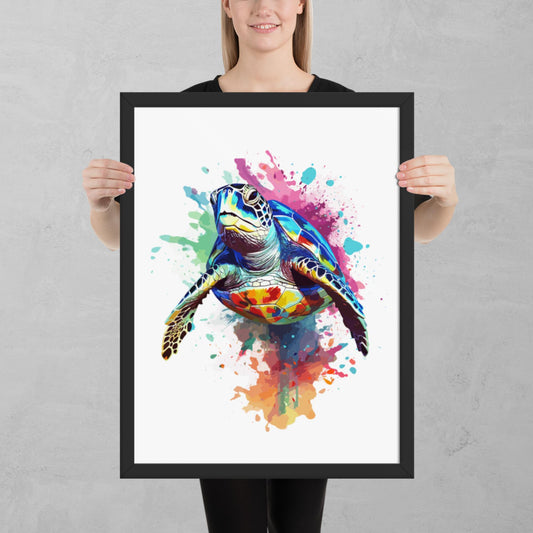 Rainbow Paint Turtle Framed Poster