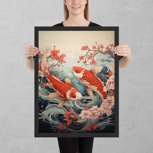 Ukiyo-e Koi Fish Framed Poster