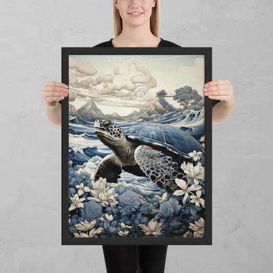 Ukiyo-e Turtle Framed Poster