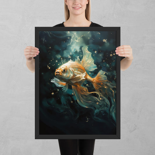 Dark Turquoise Gold Fish Framed Poster