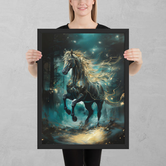 Dark Turquoise Horse Framed Poster