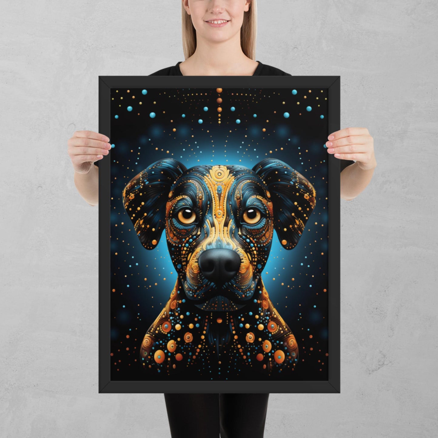 Dot Art Dog Framed Poster