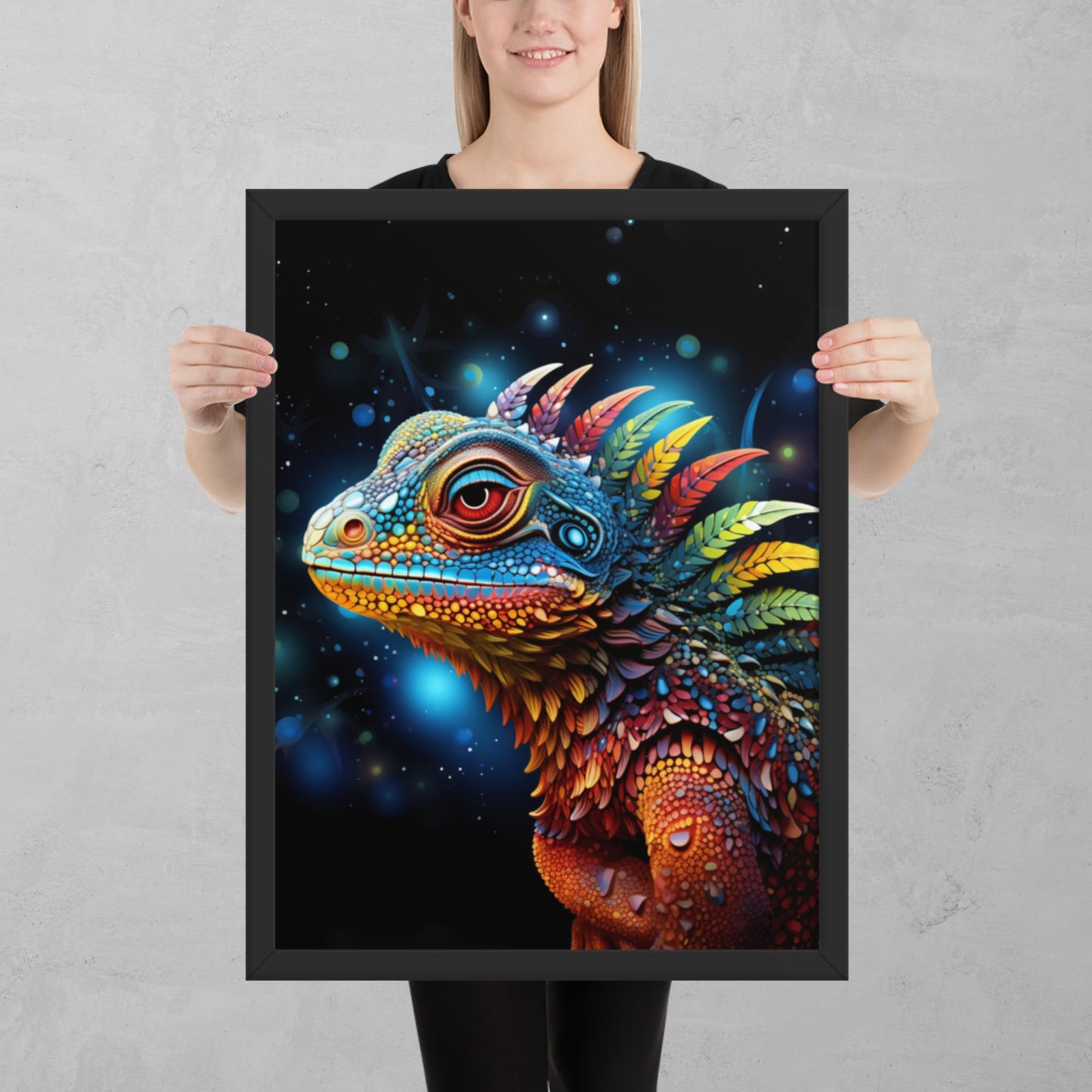 Dot Art Iguana Framed Poster