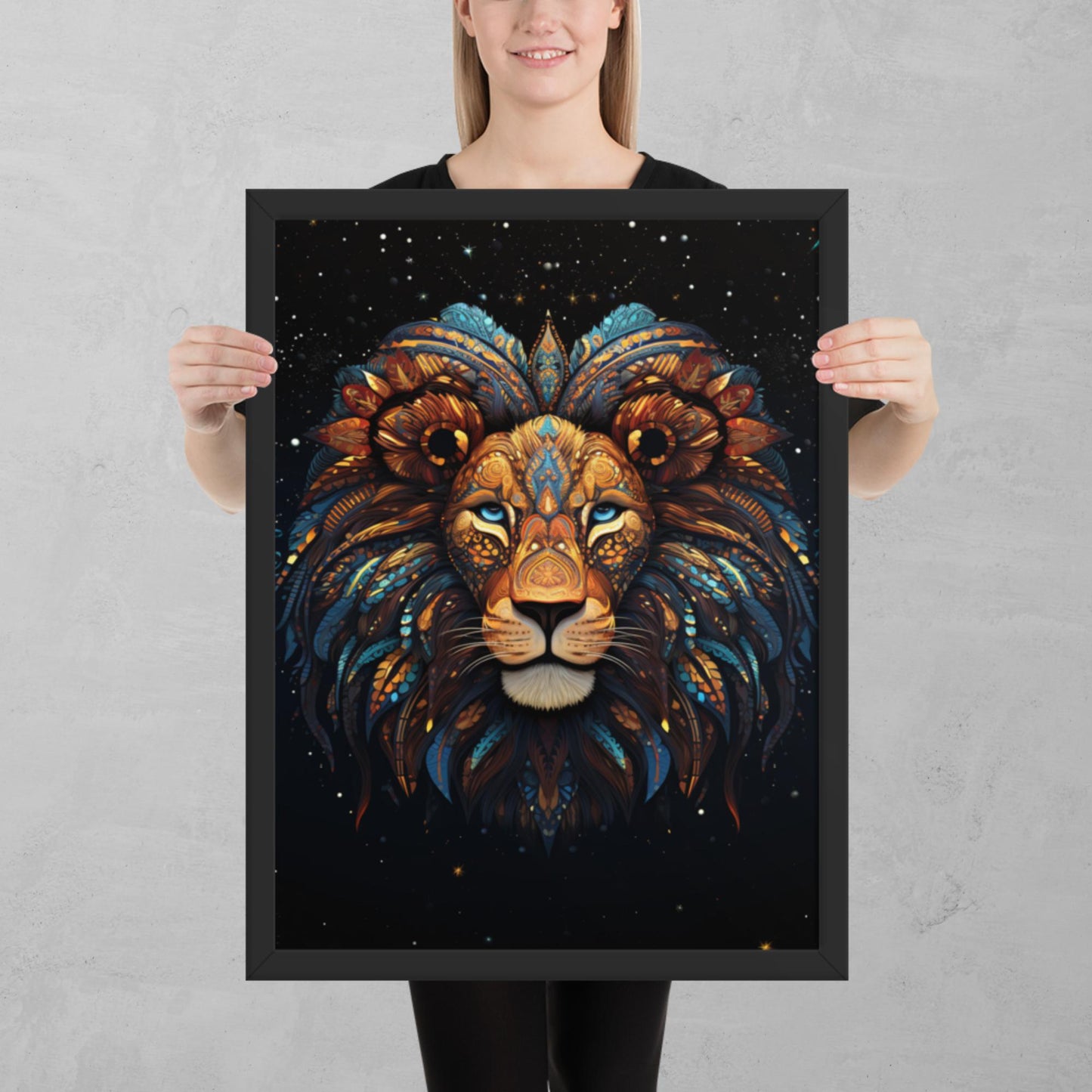 Dot Art Lion Framed Poster