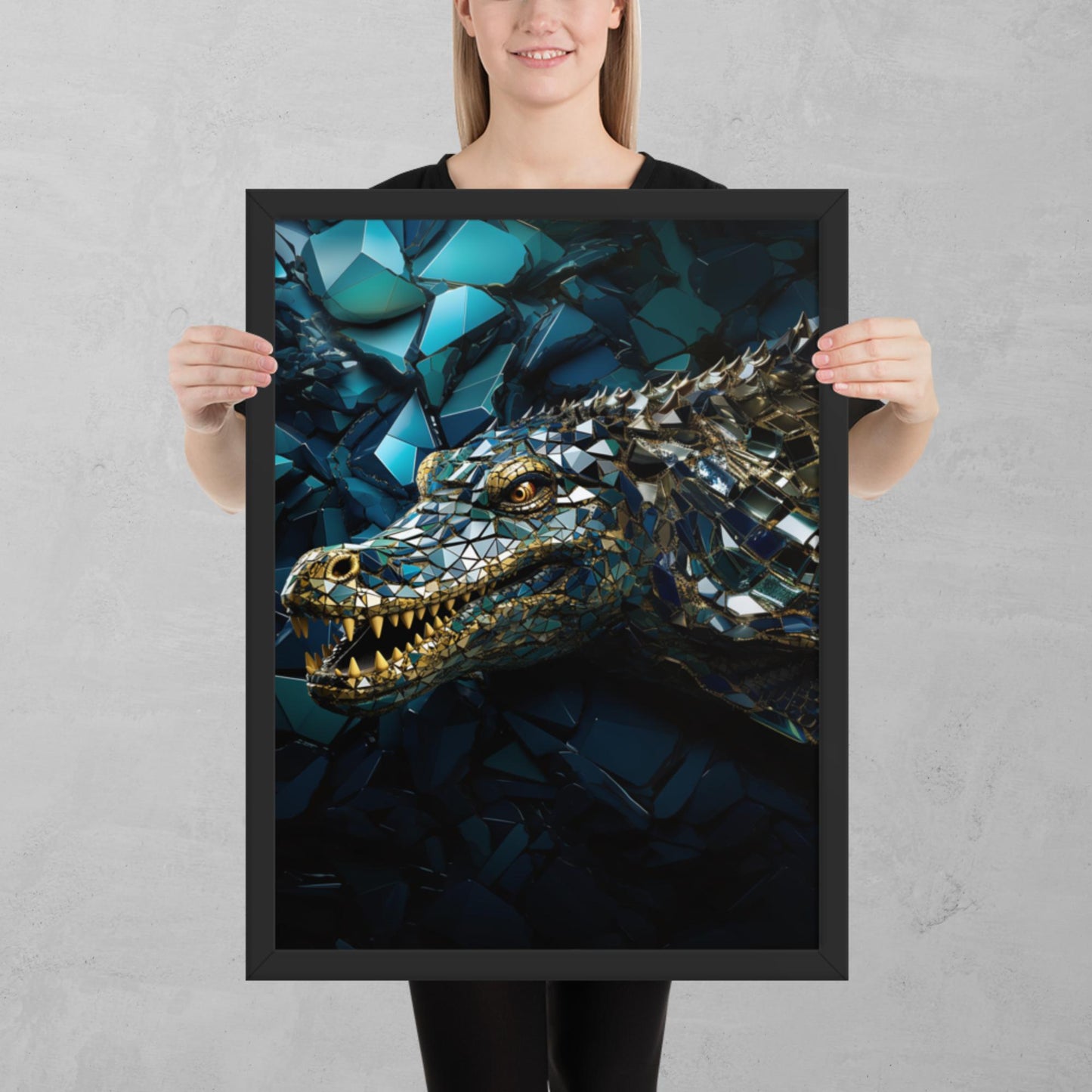 Blue Gold Crocodile Framed Poster