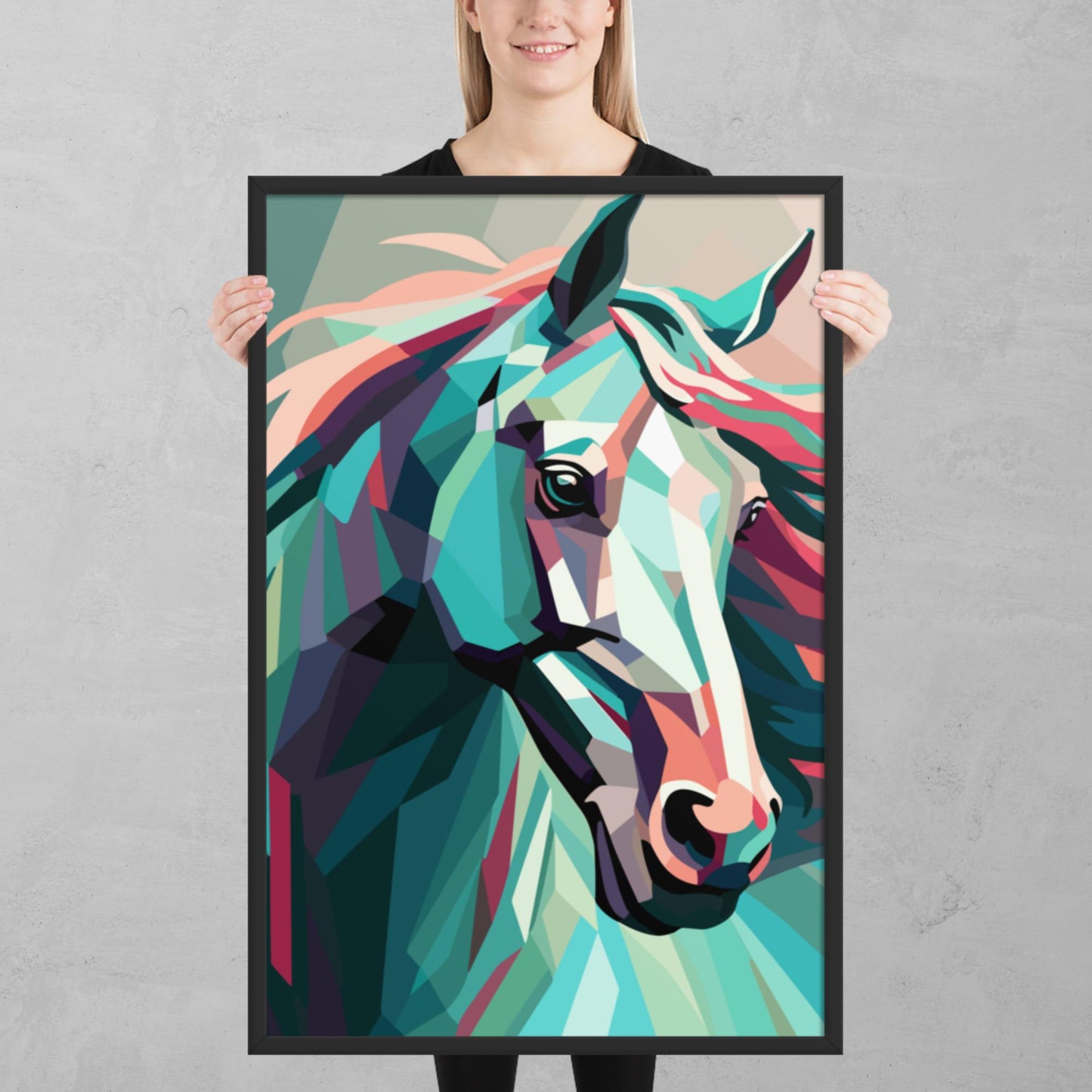 Green and Pink Horse Framed Poster