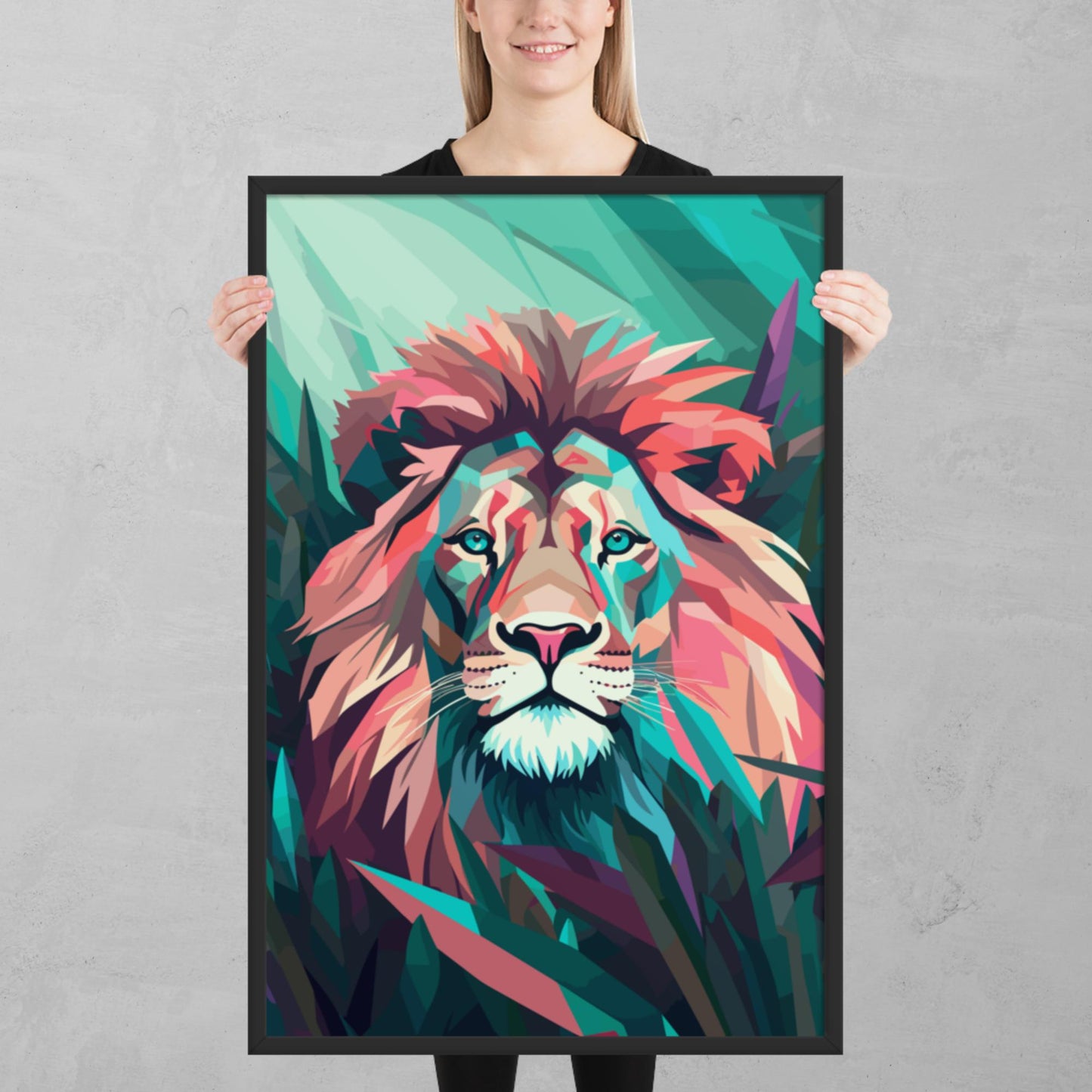 Green and Pink Lion Framed Poster