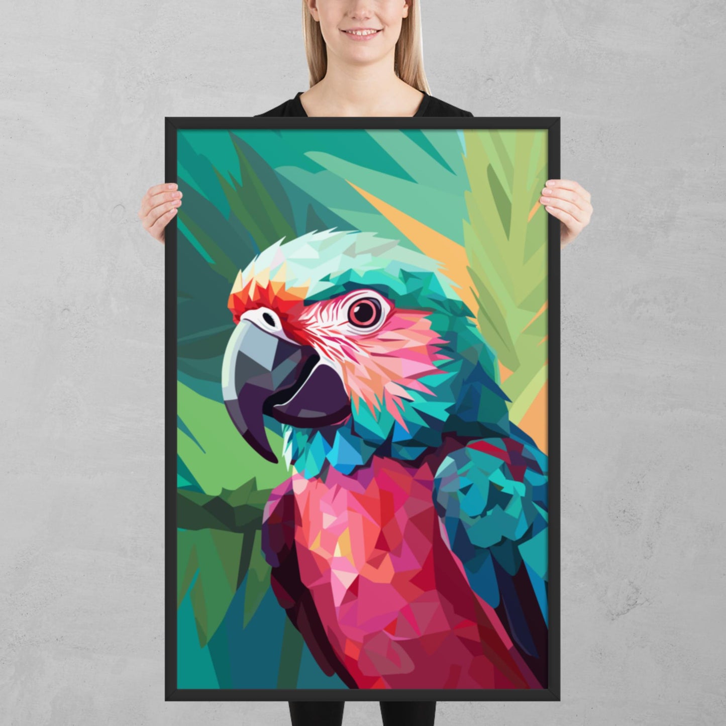 Green and Pink Parrot Framed Poster