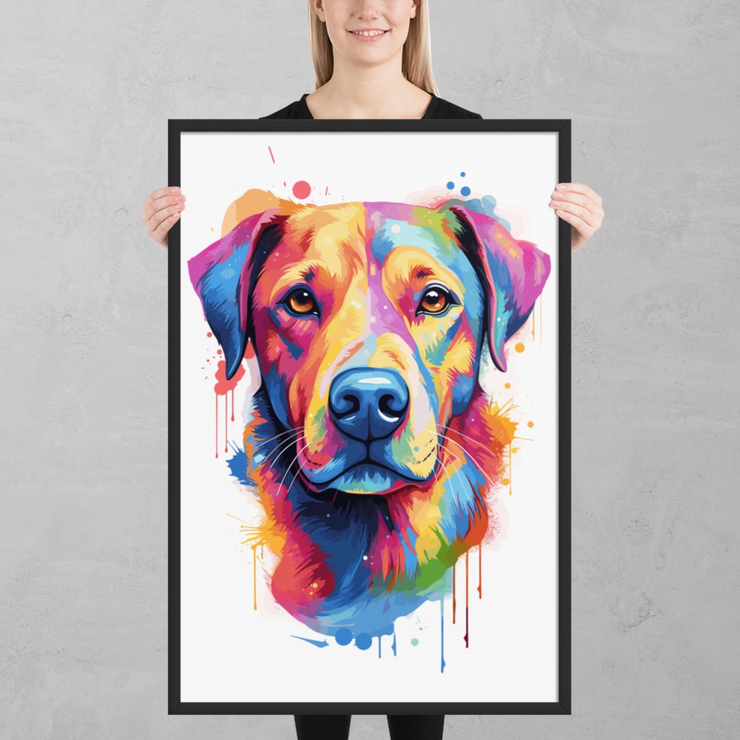 Rainbow Paint Dog Framed Poster