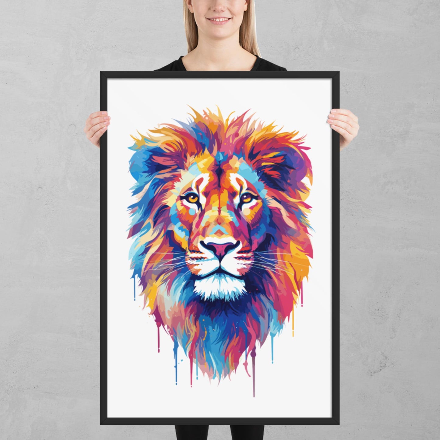 Rainbow Paint Lion Framed Poster