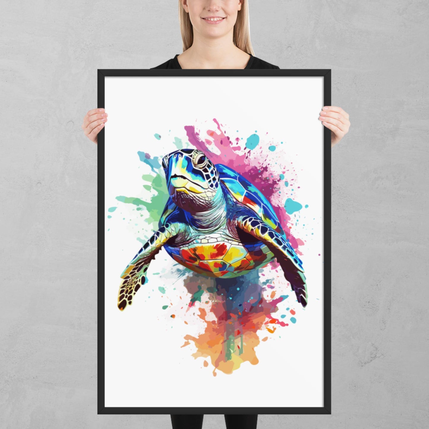 Rainbow Paint Turtle Framed Poster