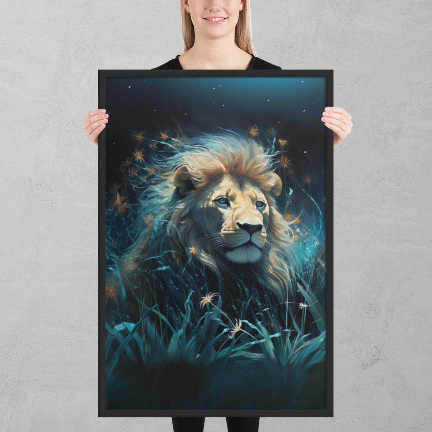 Dark Turquoise Lion Framed Poster