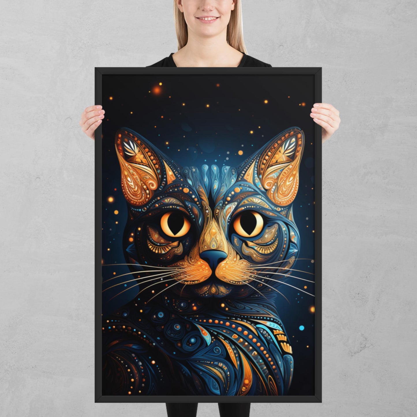 Dot Art Cat Framed Poster