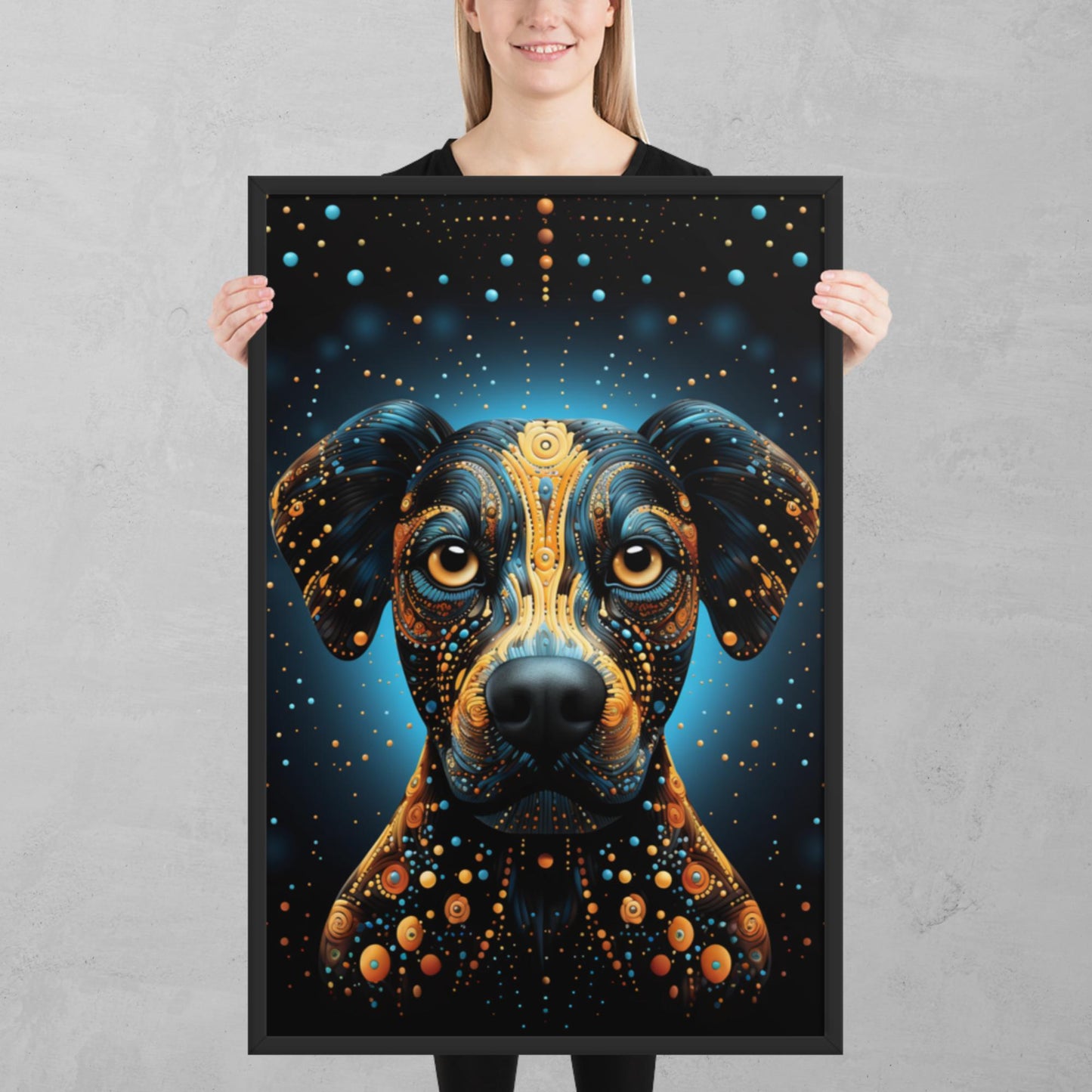 Dot Art Dog Framed Poster