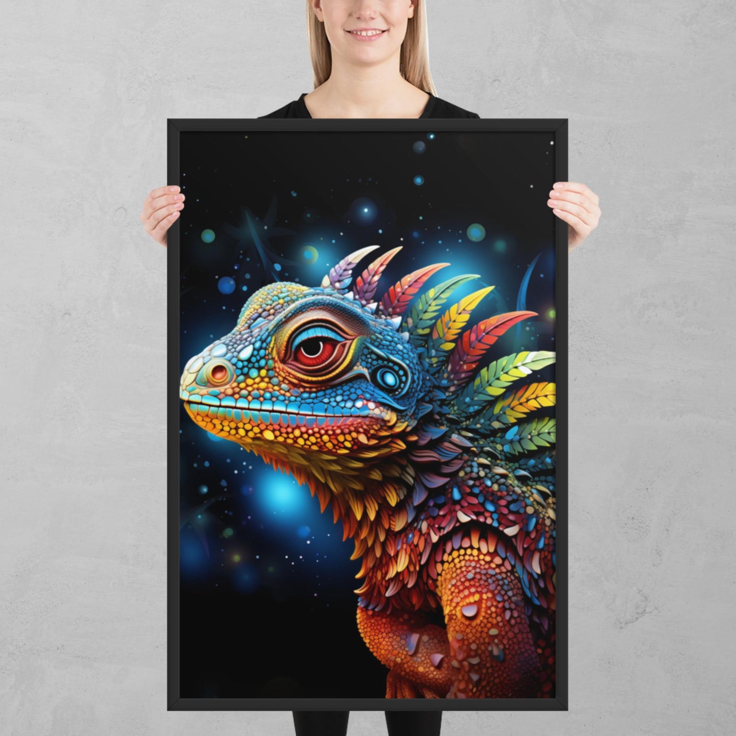 Dot Art Iguana Framed Poster