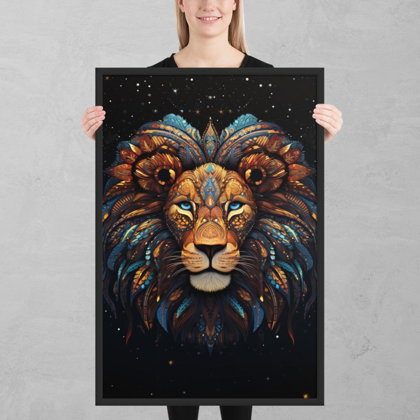 Dot Art Lion Framed Poster