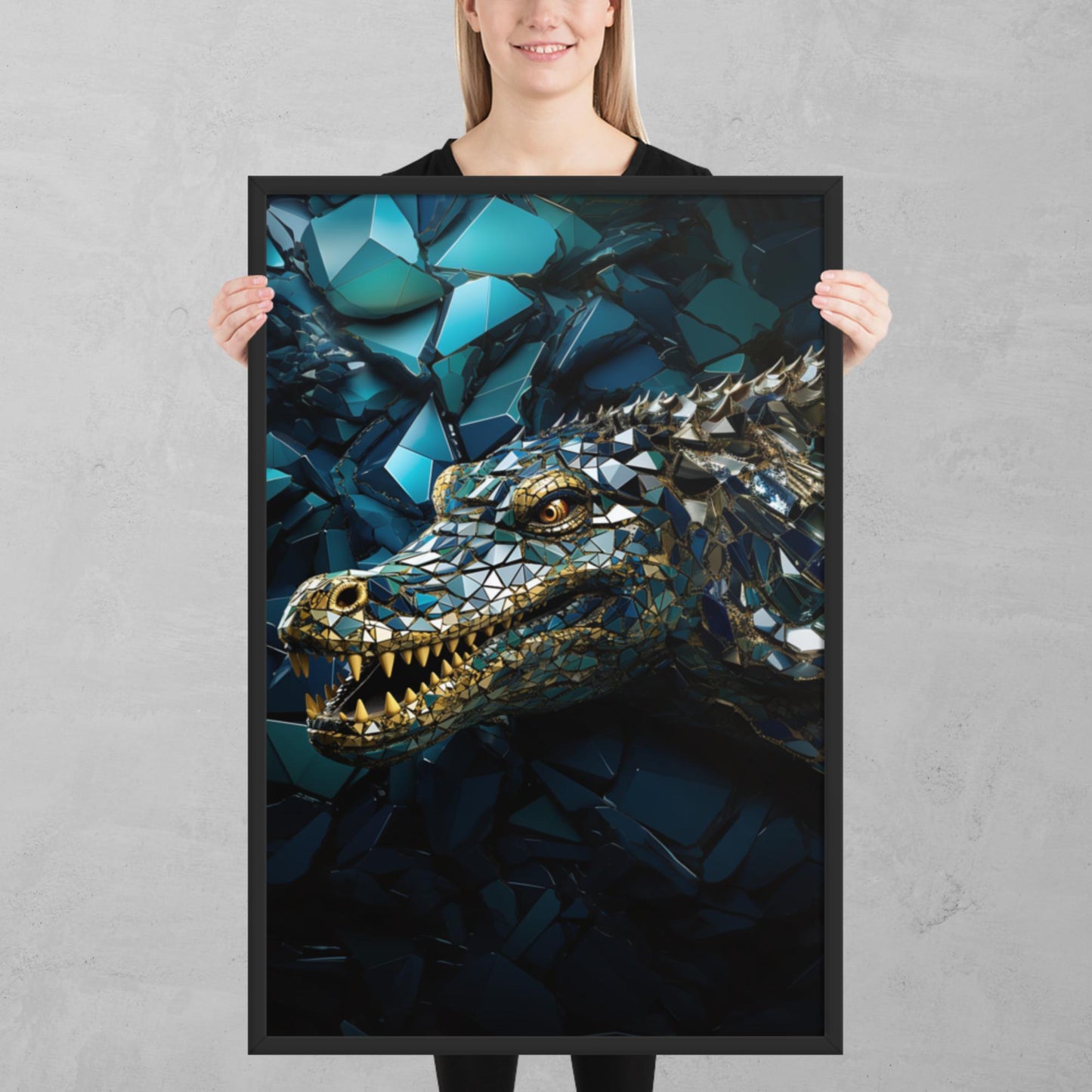 Blue Gold Crocodile Framed Poster