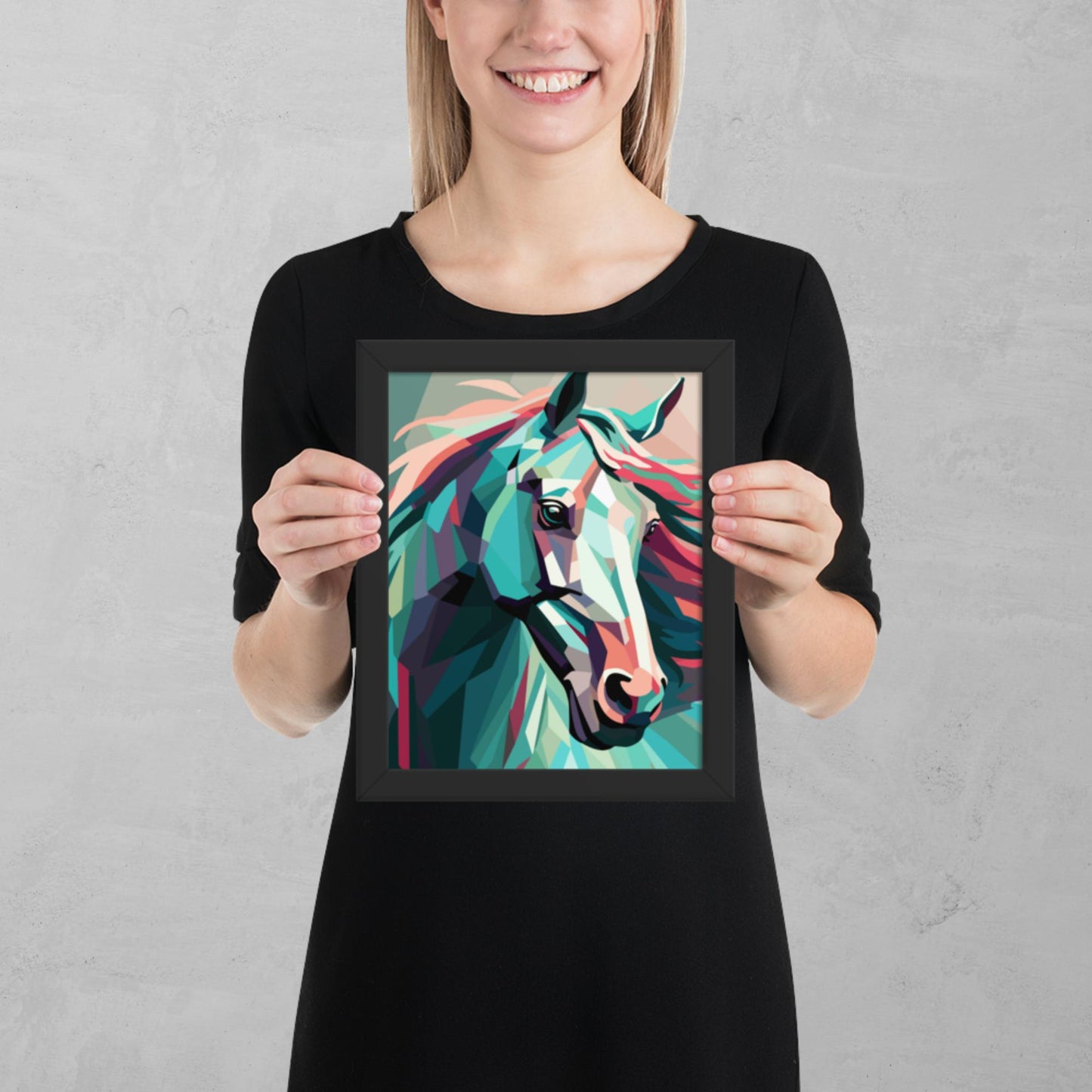 Green and Pink Horse Framed Poster