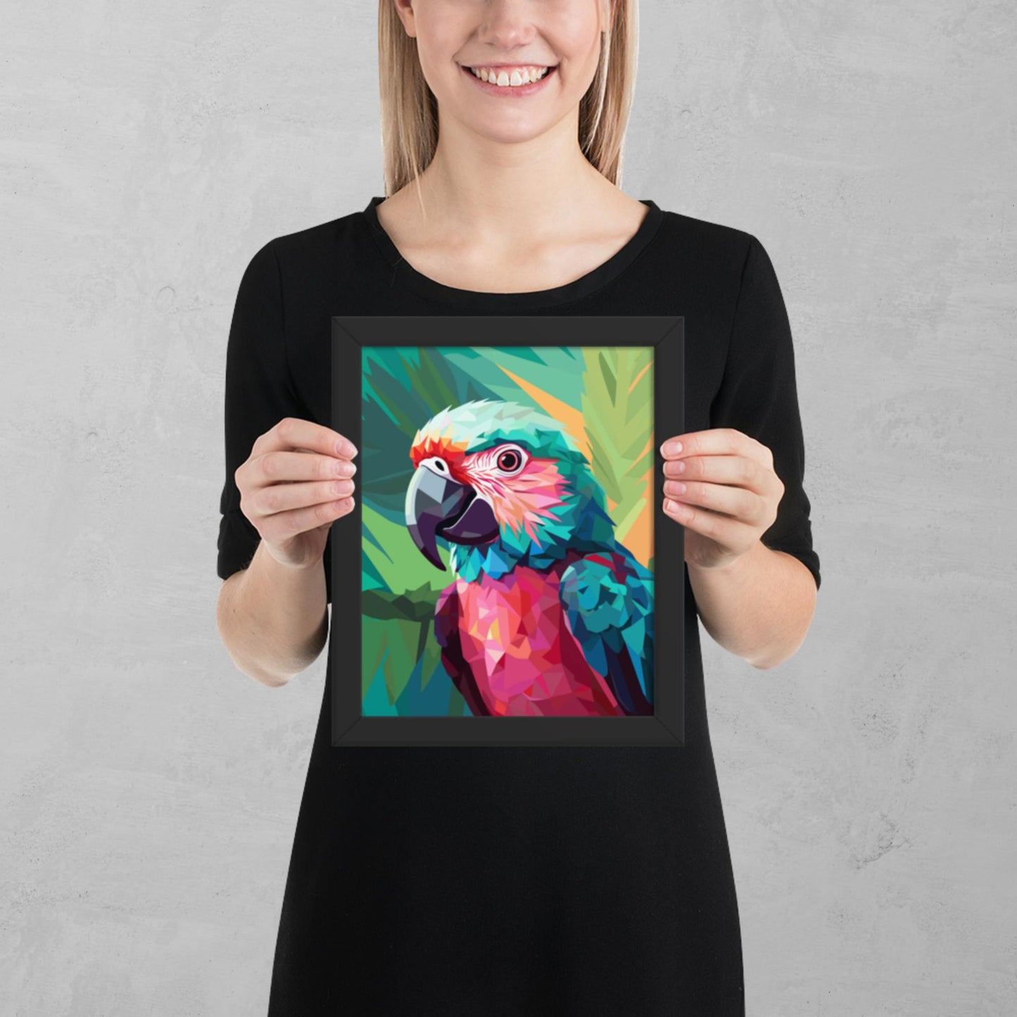 Green and Pink Parrot Framed Poster