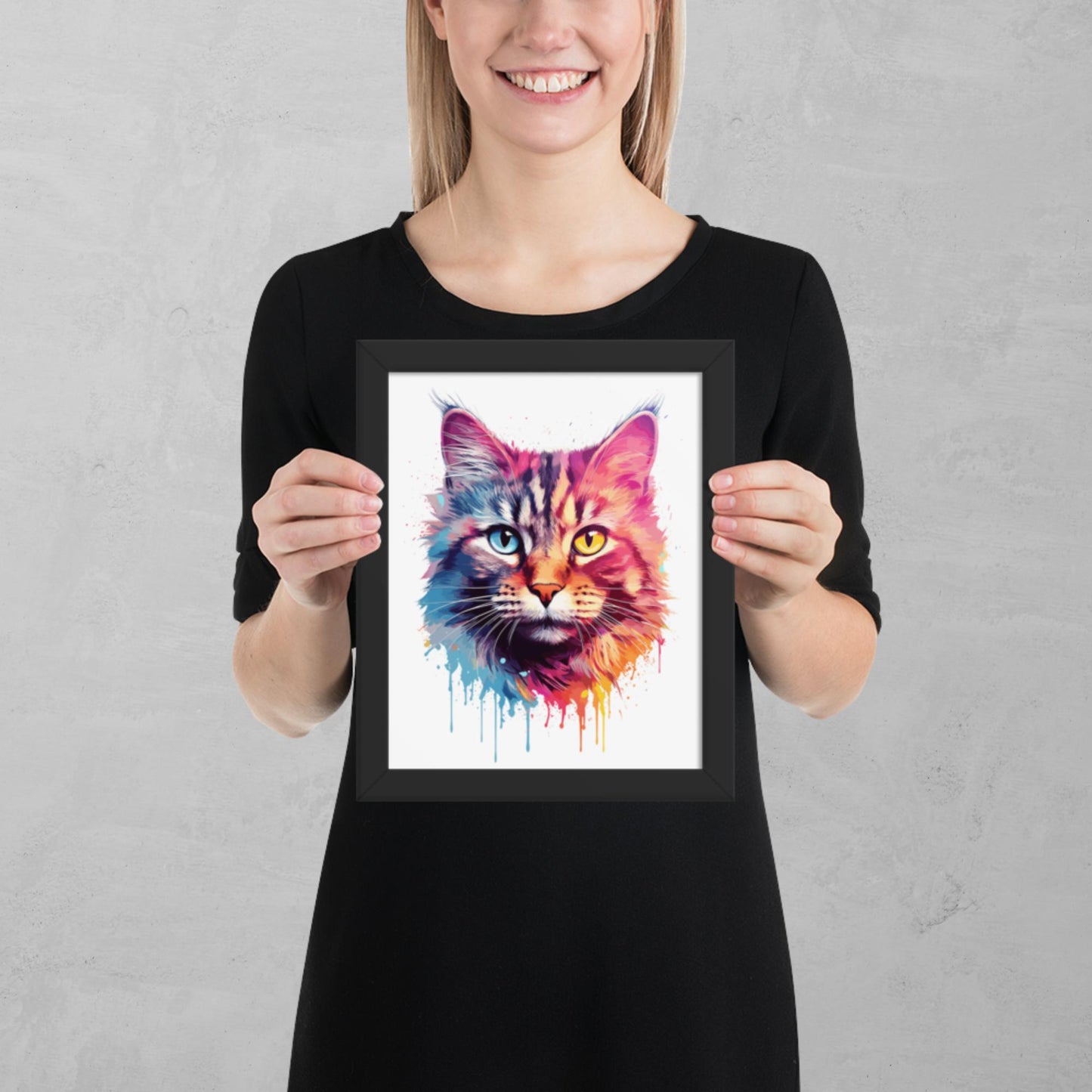 Rainbow Paint Cat Framed Poster