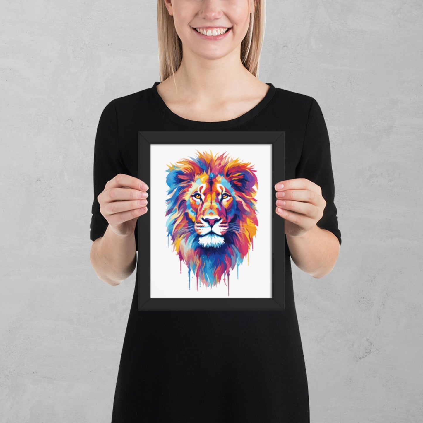 Rainbow Paint Lion Framed Poster