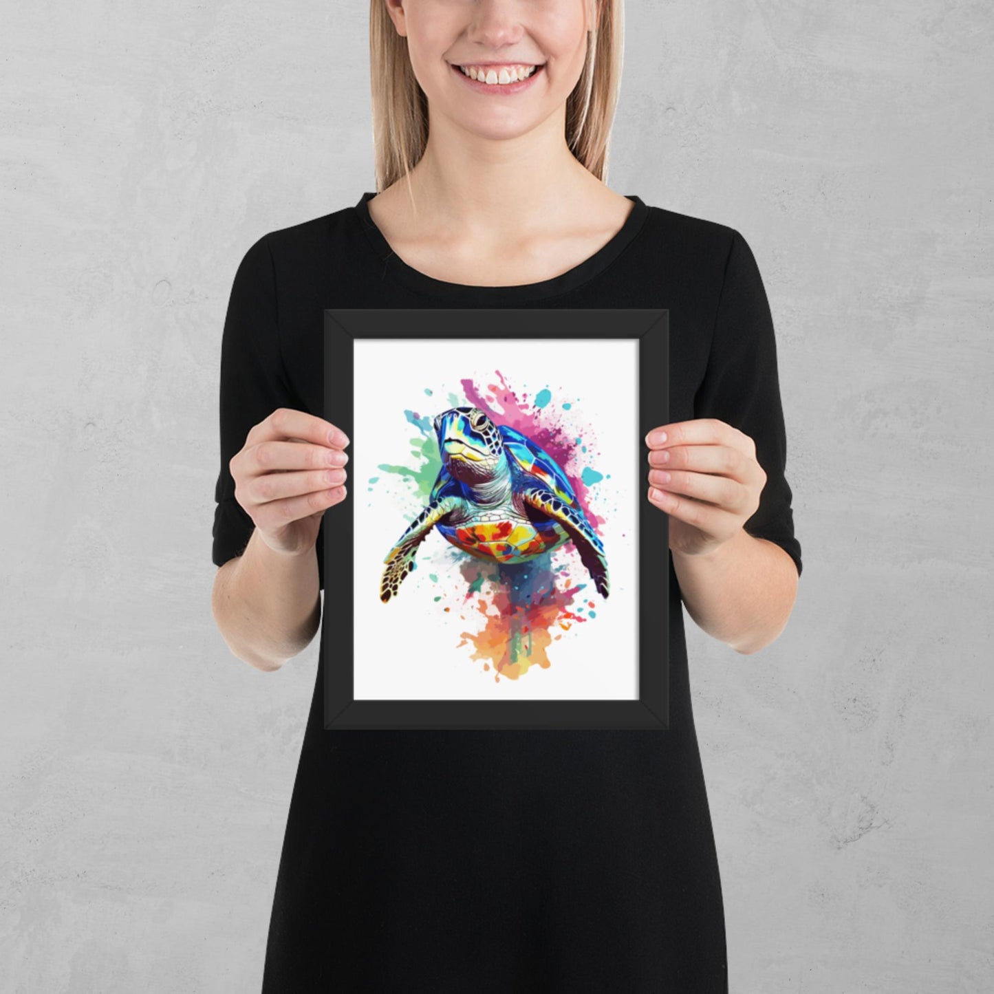 Rainbow Paint Turtle Framed Poster