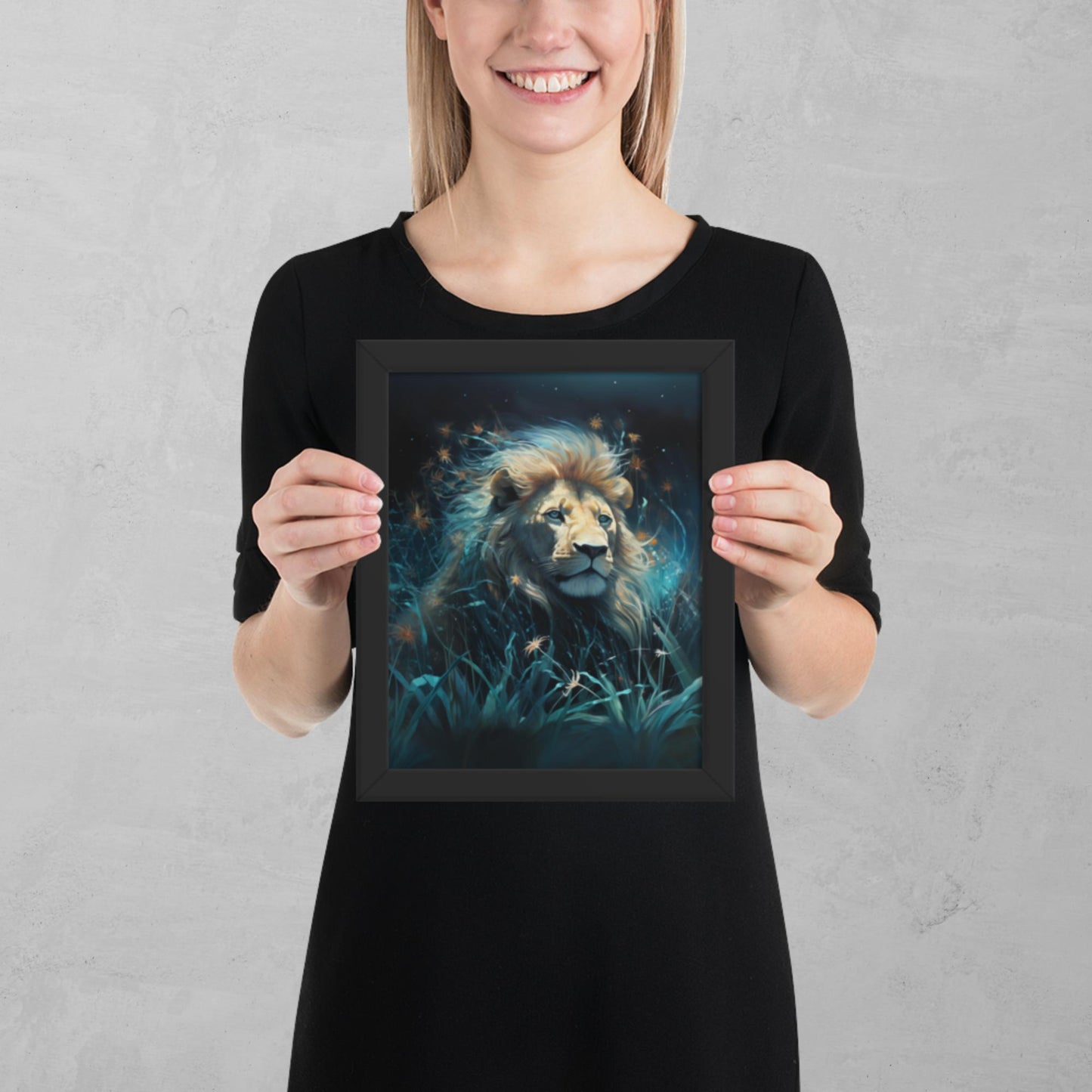 Dark Turquoise Lion Framed Poster