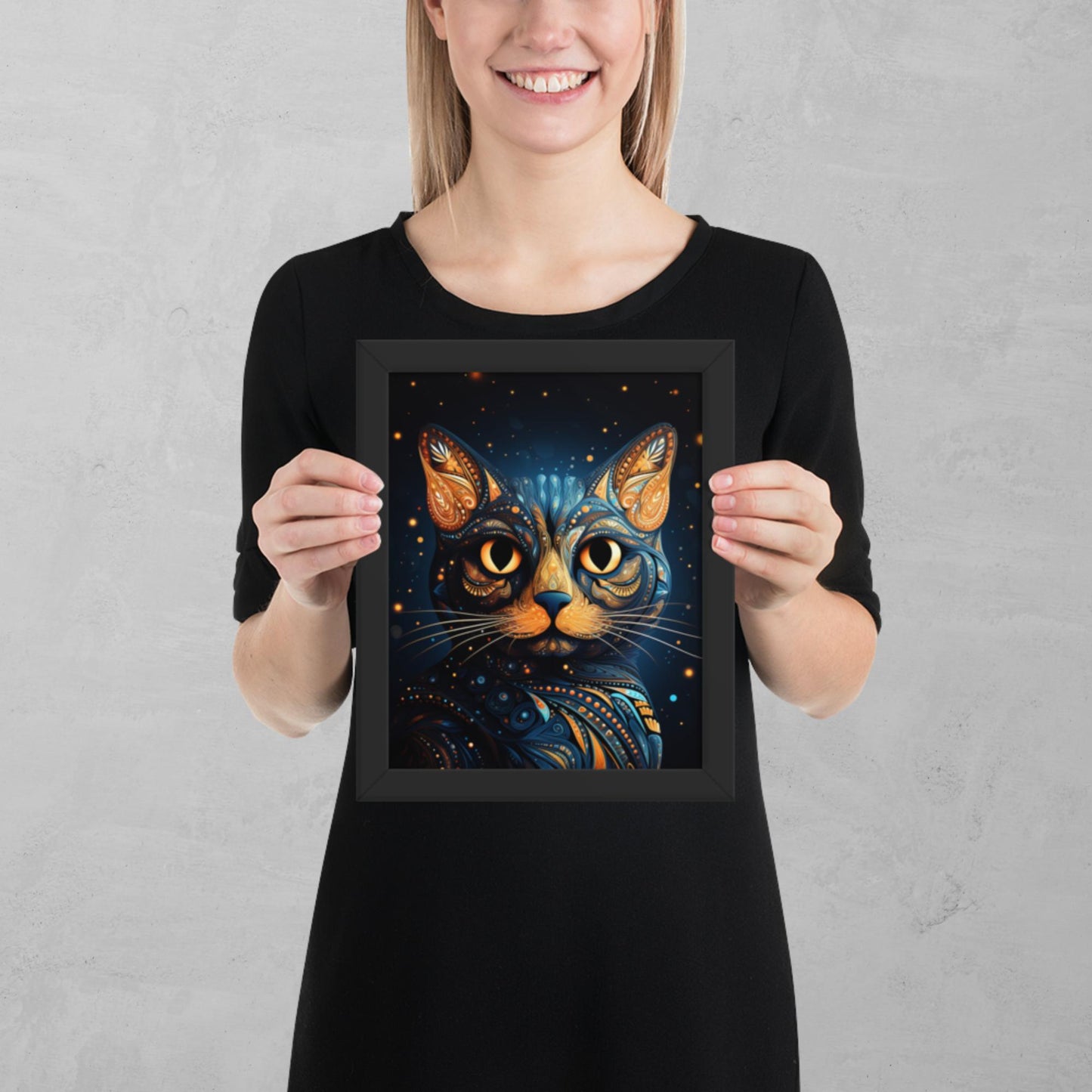 Dot Art Cat Framed Poster