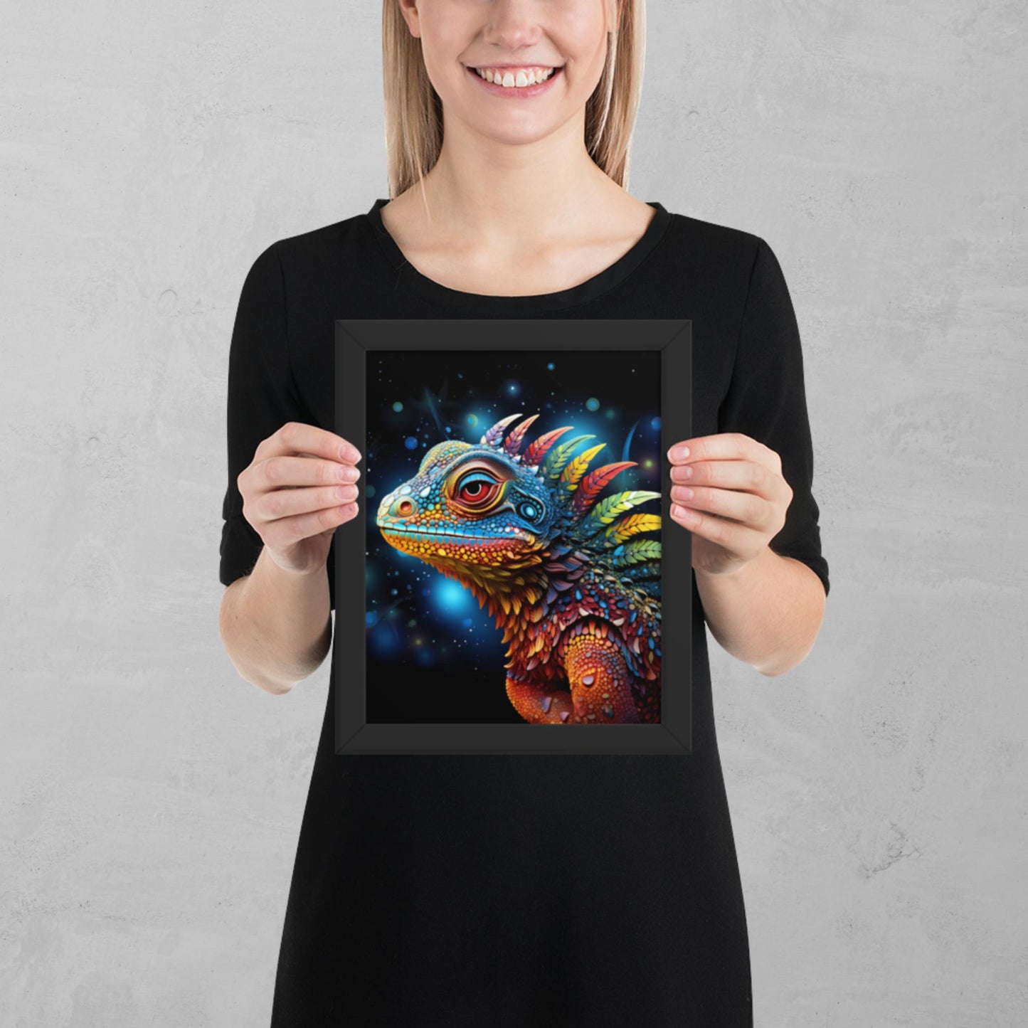 Dot Art Iguana Framed Poster