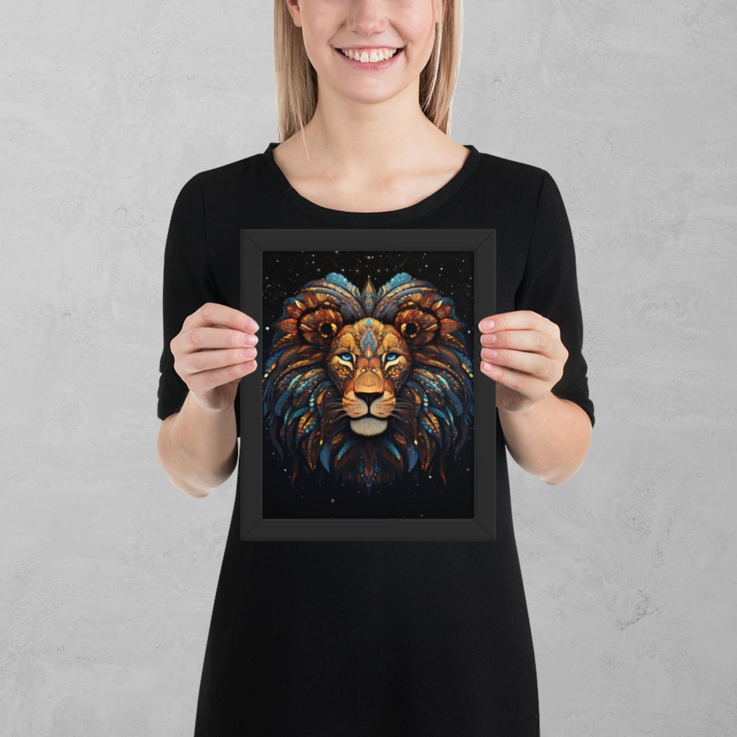 Dot Art Lion Framed Poster